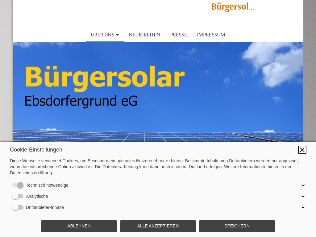 Website von Bürgersolar Ebsdorfergrund eG in Ebsdorfergrund