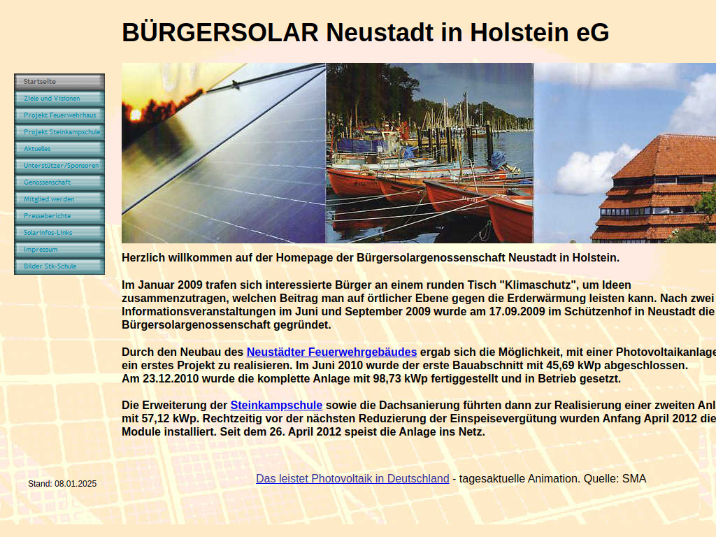 Website von BÜRGERSOLAR Neustadt in Holstein eG in Neustadt in Holstein