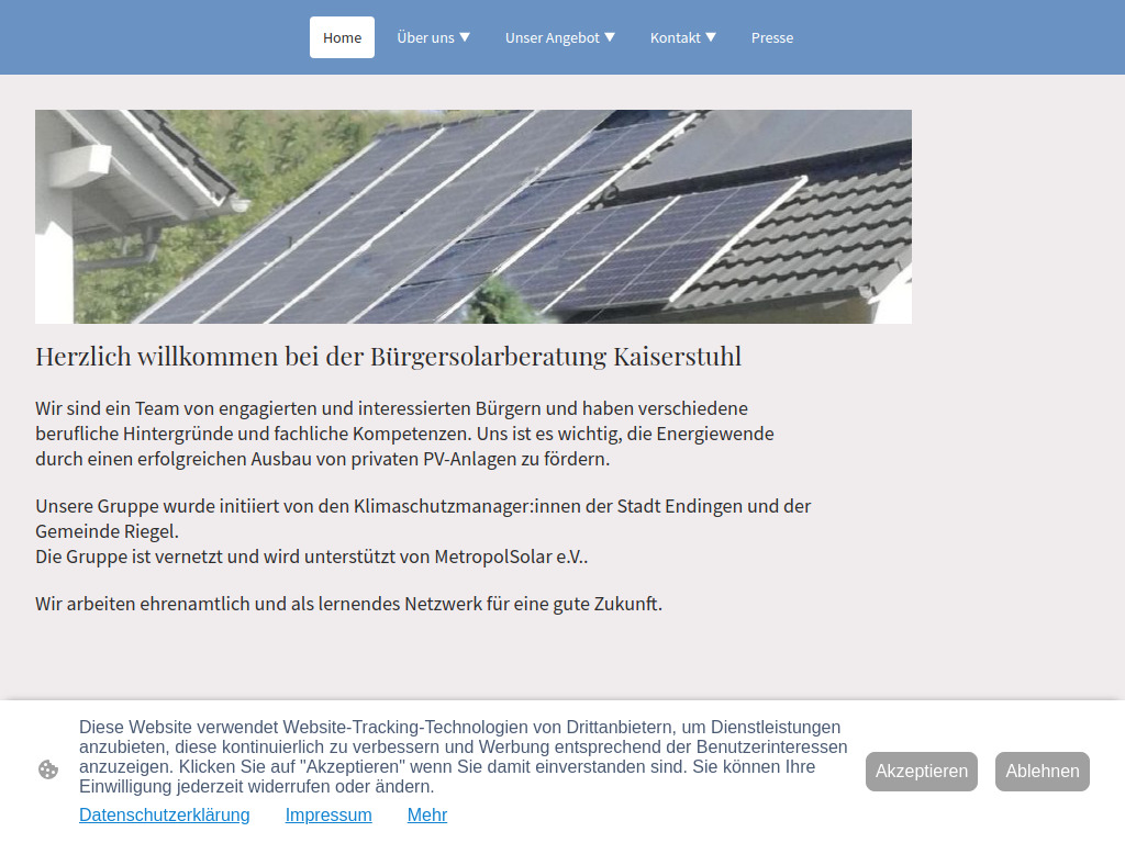 Website von BSB Bürgersolarberatung zu Photovoltaik Anlagen in Endingen-Königschaffhausen