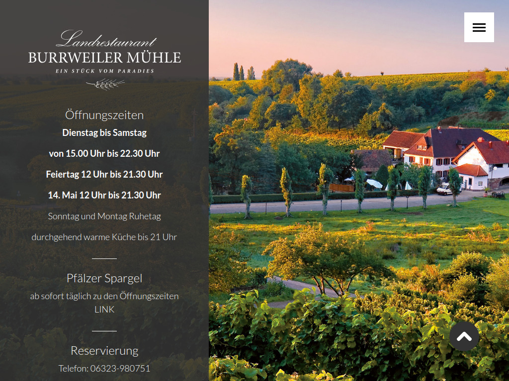 Website von Landrestaurant Burrweiler Mühle in Burrweiler
