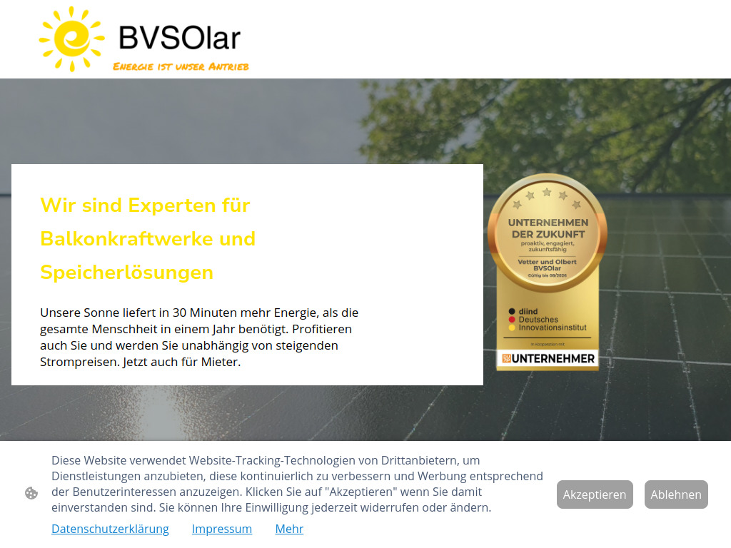 Website von Vetter & Olbert BVSOlar GbR in Plochingen