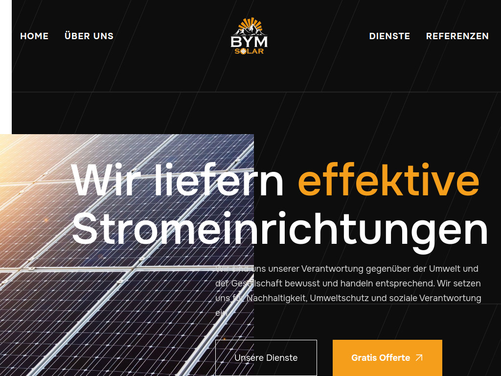 Website von BYM Solar GmbH in Bern