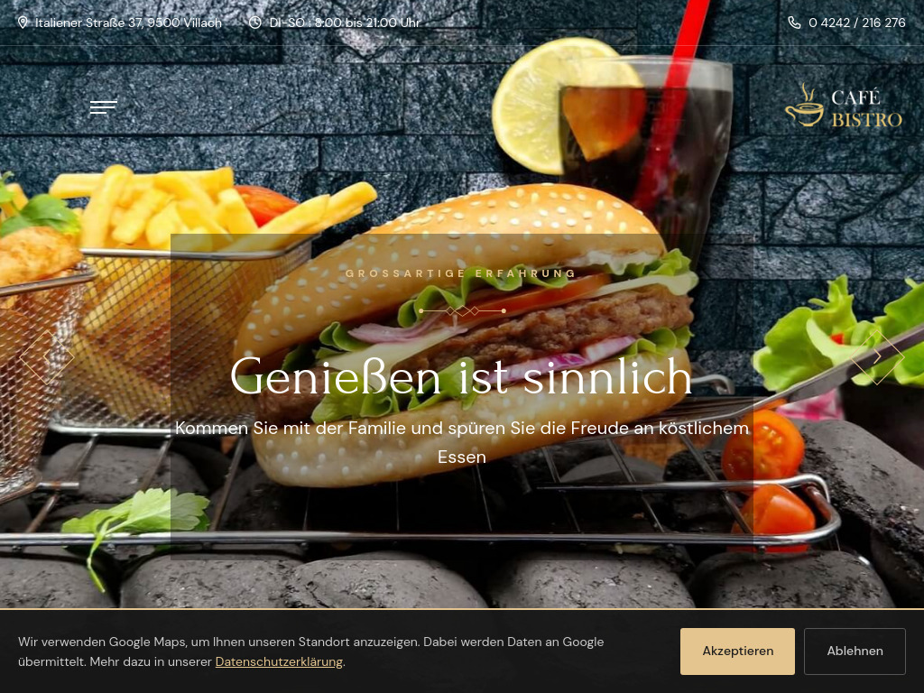 Website von Café Bistro Villach in Villach