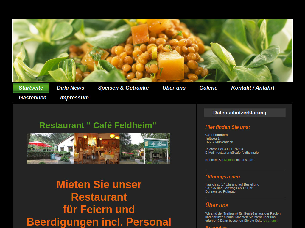 Website von Café Feldheim in Mühlenbeck