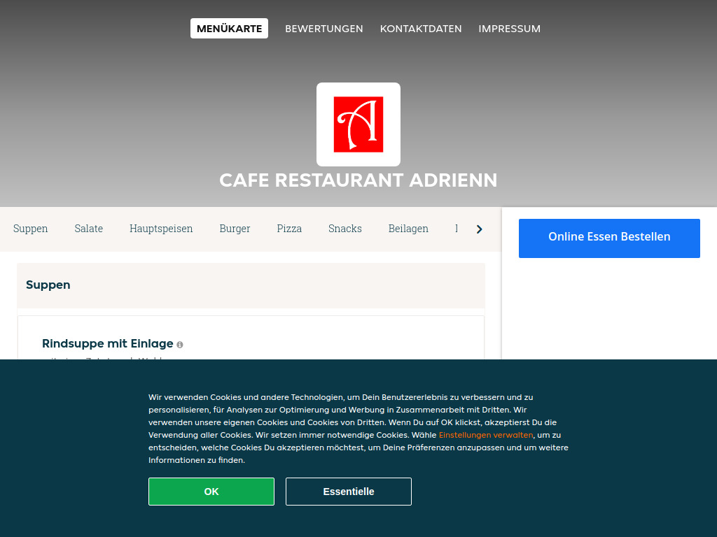 Website von Cafe Restaurant Adrienn - Essen online bestellen in Lanzenkirchen in Lanzenkirchen