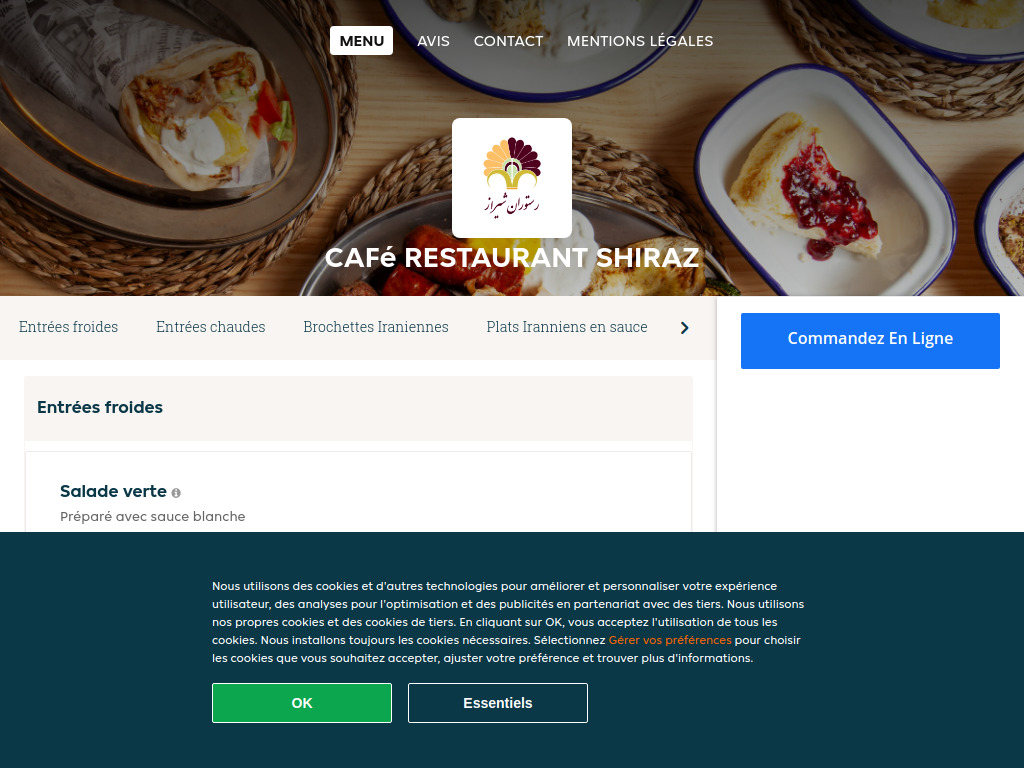 Website von Café Restaurant Shiraz in Lausanne