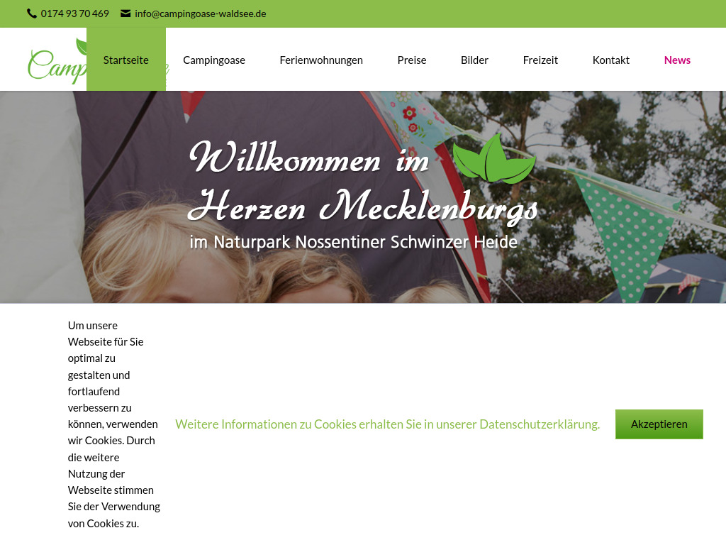 Website von Campingoase Waldsee in Neu Poserin OT Wooster Teerofen