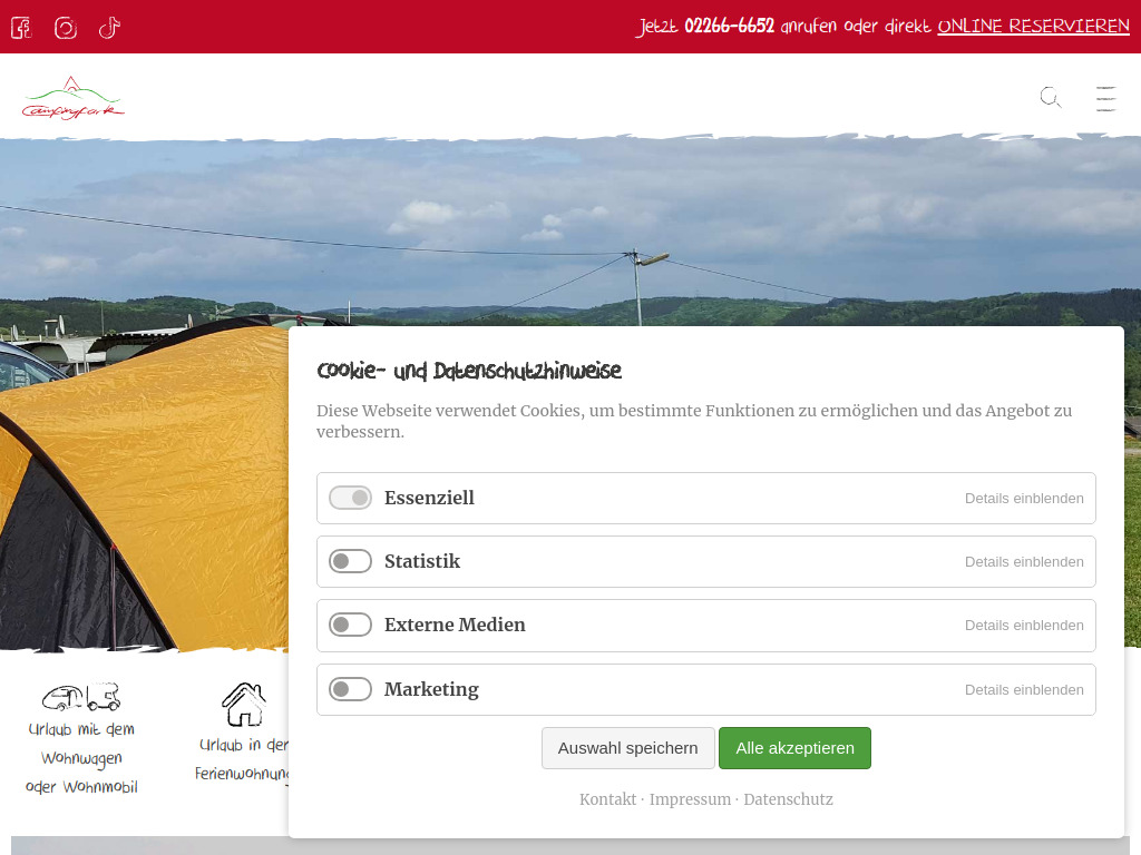 Website von Startseite Campingpark im Bergischen Land - Campingpark im Bergischen Land (DE) in Online reservieren