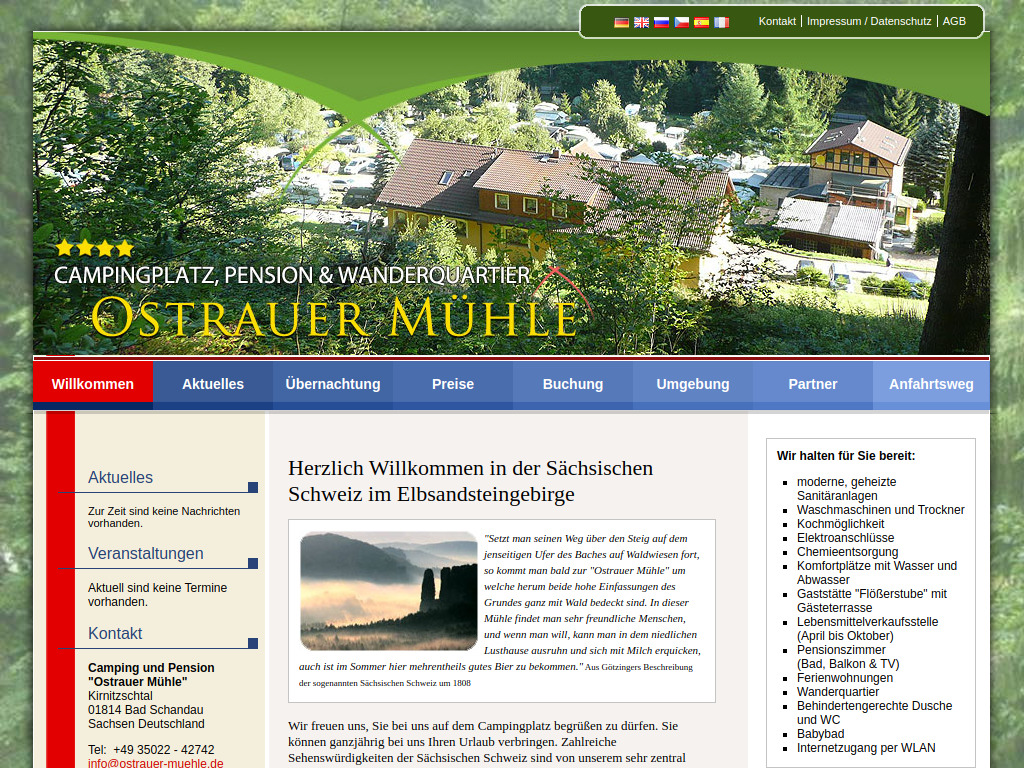 Website von Campingplatz "Ostrauer Mühle" in Bad Schandau
