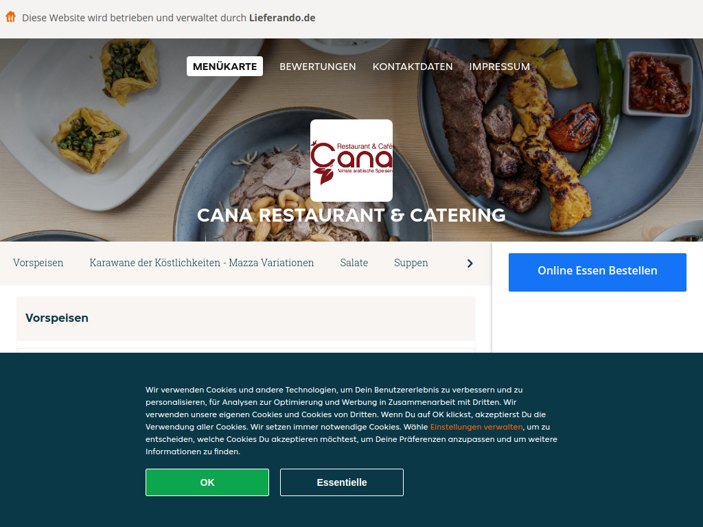 Website von Cana Restaurant & Catering - Essen online bestellen in Berlin