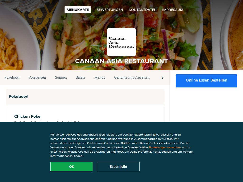 Website von Canaan Asia Restaurant in Adliswil