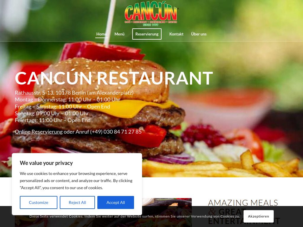 Website von Cancún Gastronomiebetriebs GmbH in Berlin