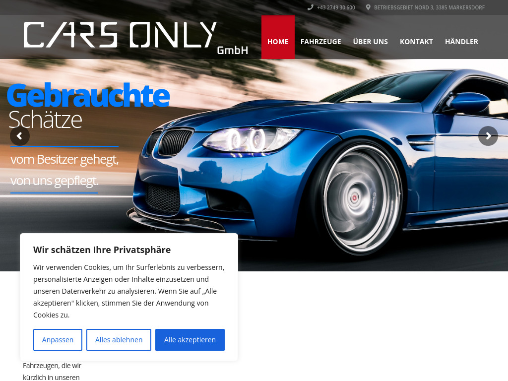 Website von CarsOnly GmbH in Markersdorf