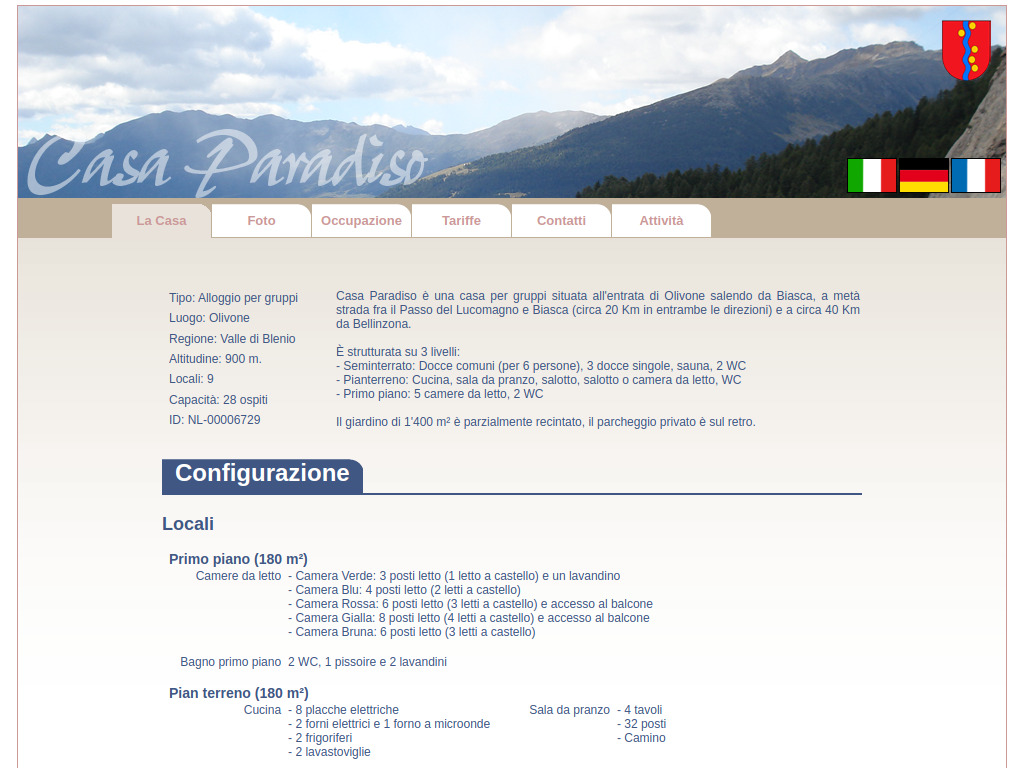 Website von Casa Paradiso Olivone Valle di Blenio in Olivone