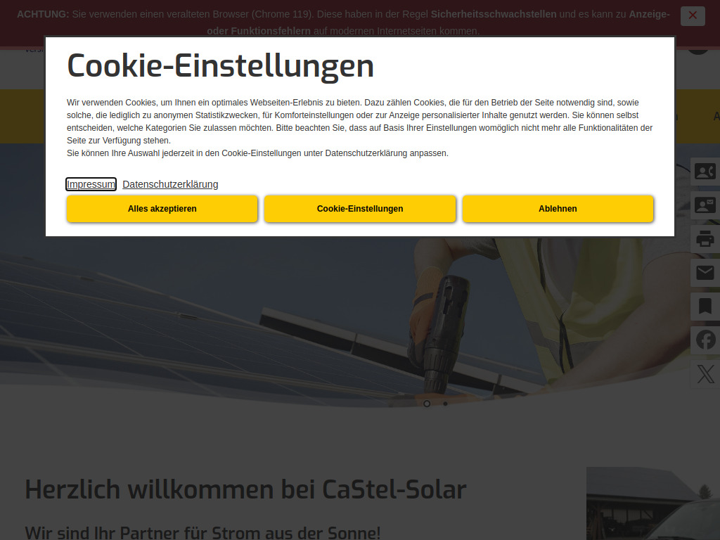 Website von CaStel-Solar in Brandenburg an der Havel