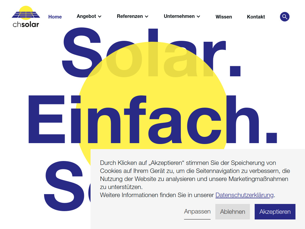 Website von ch-solar AG in Dürnten
