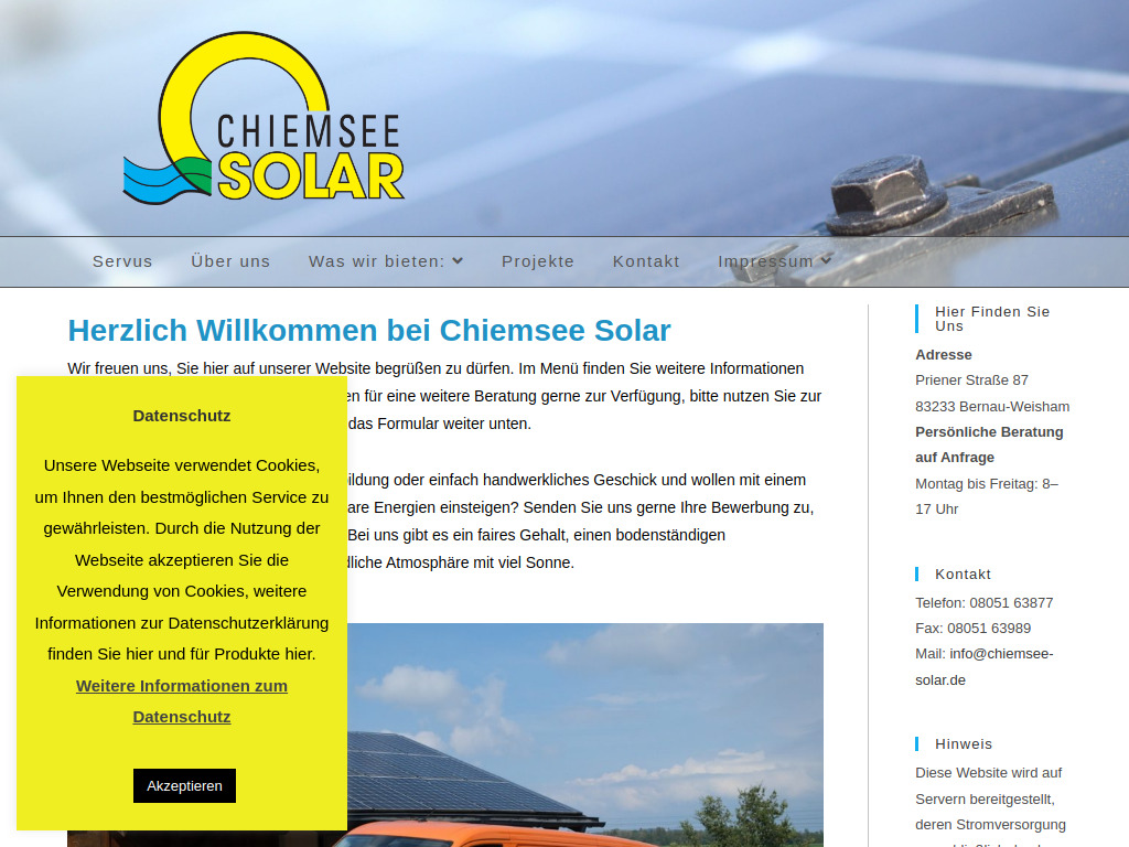 Website von Chiemsee Solar - Leonhard Hinterholzer in Bernau