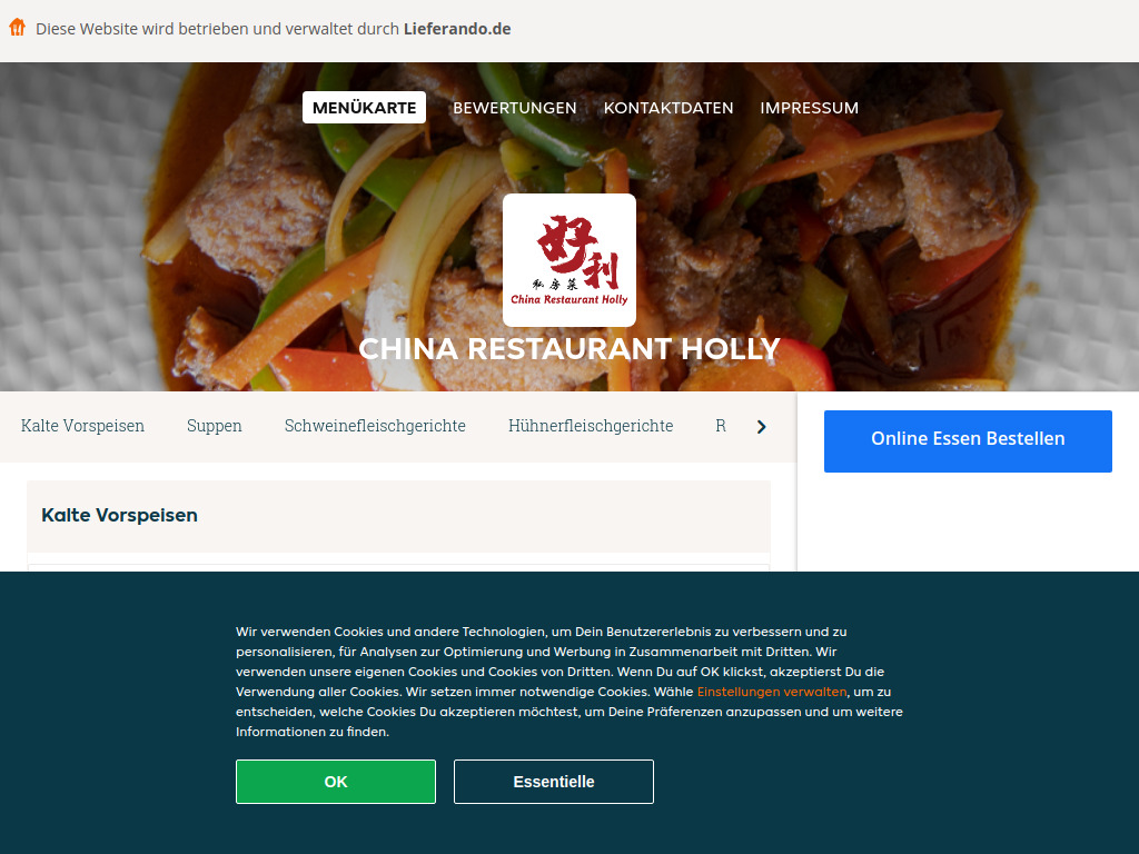 Website von China Restaurant Holly - Essen online bestellen in Berlin