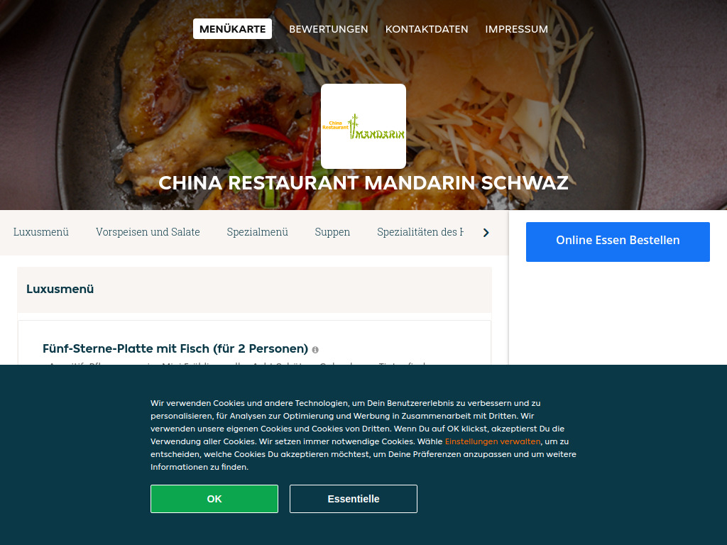 Website von China Restaurant Mandarin Schwaz - Essen online bestellen in Schwaz in Schwaz