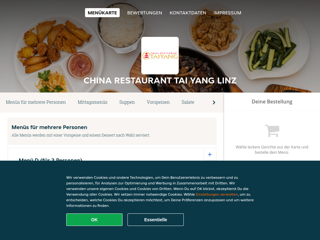 Website von China Restaurant Tai Yang Linz - Essen online bestellen in Linz