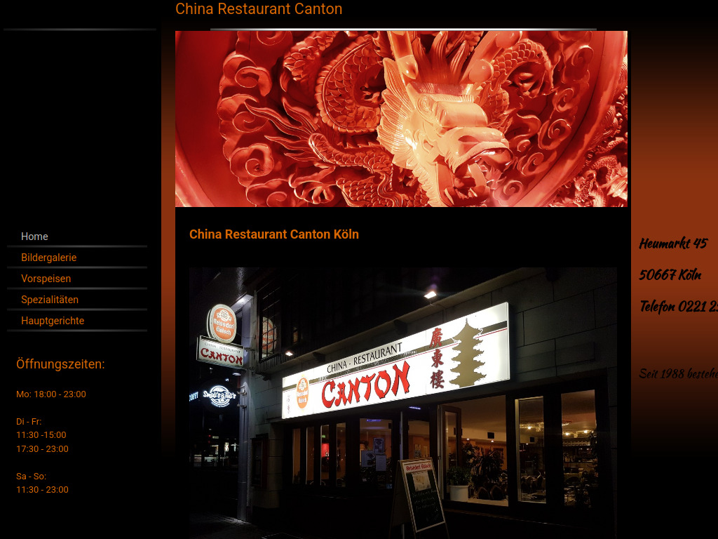 Website von China Restaurant Canton in Köln