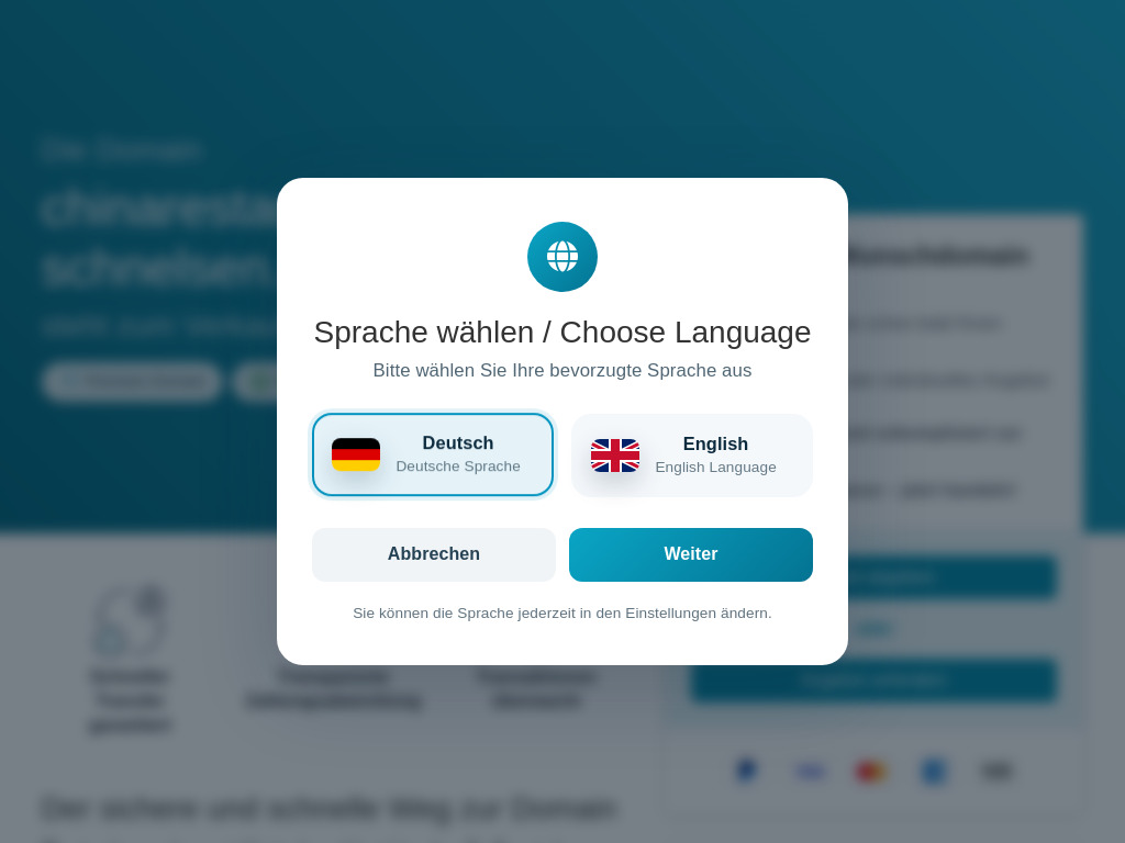 Website von Der Domainname chinarestaurant-schnelsen.de steht zum Verkauf