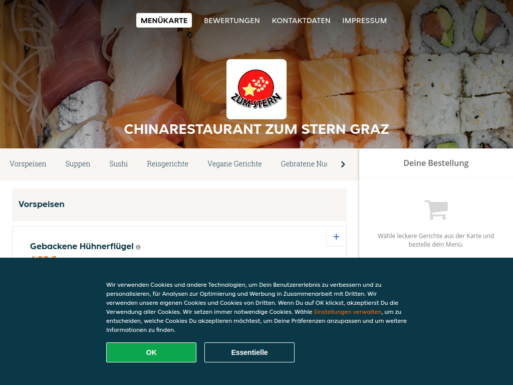 Website von Chinarestaurant zum Stern Graz - Essen online bestellen in Graz in Graz