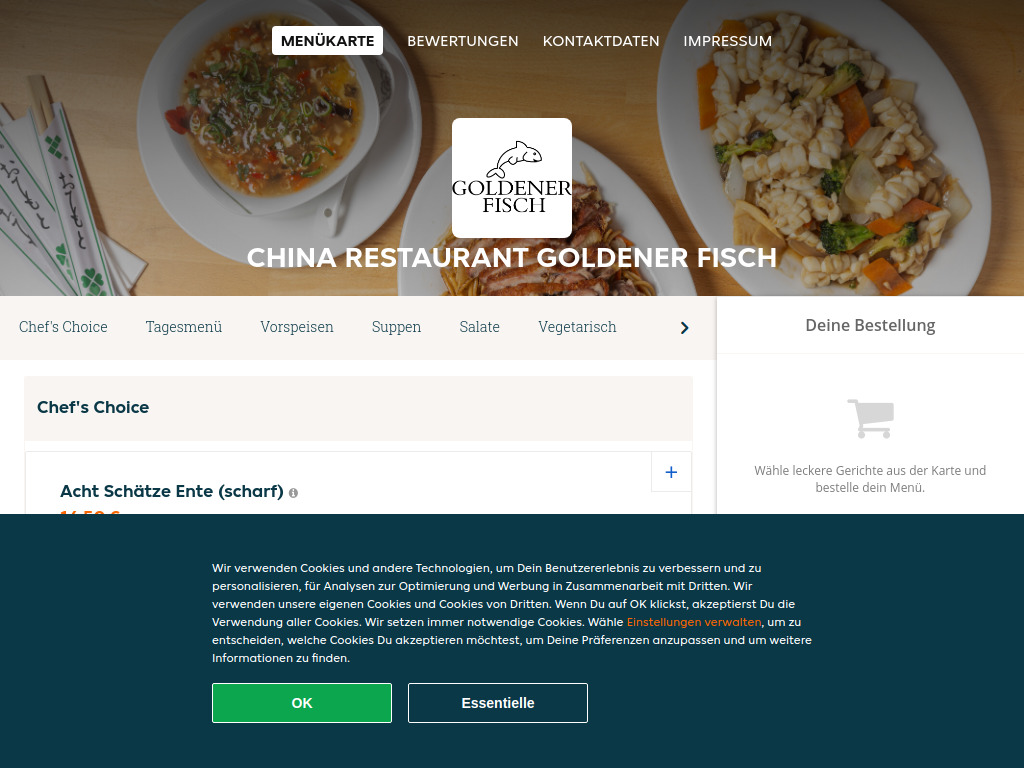 Website von China Restaurant Goldener Fisch - Essen online bestellen in Graz