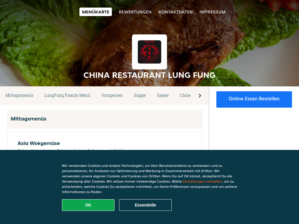 Website von China Restaurant Lung Fung in Pfäffikon