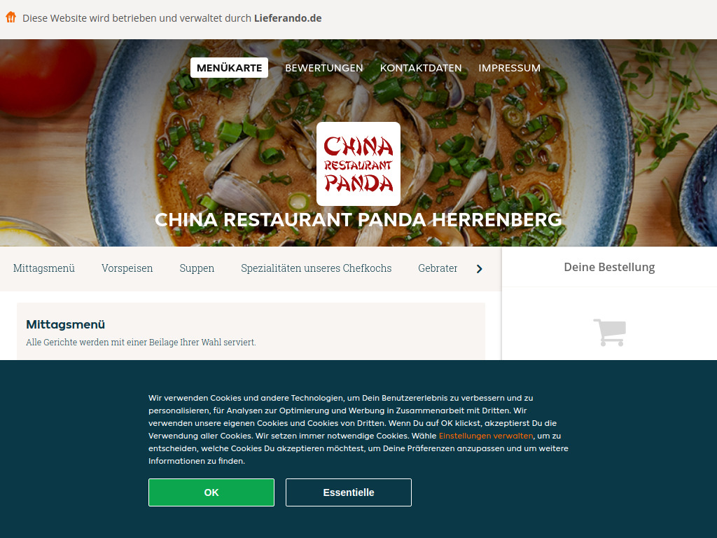 Website von China Restaurant Panda Herrenberg - Essen online bestellen in Herrenberg in Herrenberg