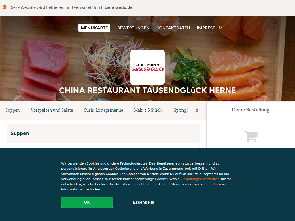 Website von China Restaurant Tausendglück Herne - Essen online bestellen in Herne in Herne