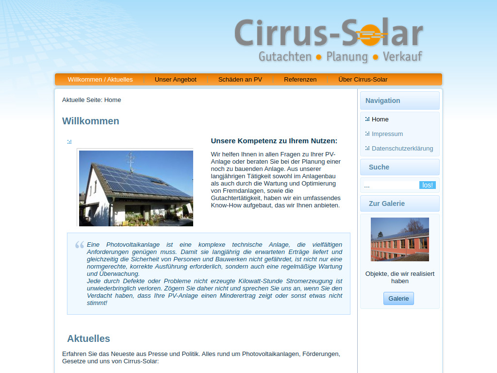 Website von Cirrus-Solar GmbH in Augsburg