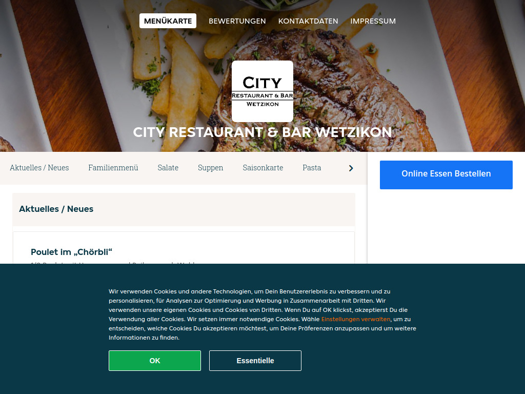 Website von City Restaurant & Bar Wetzikon - Essen online bestellen in Wetzikon in Wetzikon