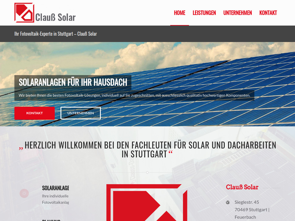 Website von Clauß Solar GmbH in Stuttgart