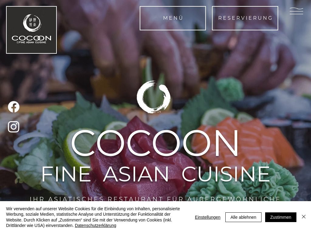 Website von Cocoon Restaurant in Weißenburg