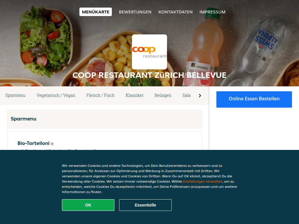 Website von Coop Restaurant Zürich Bellevue - Essen online bestellen in Zürich in Zürich