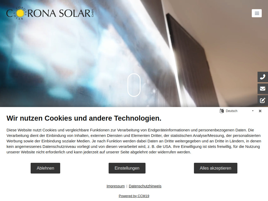 Website von Corona Solar GmbH in Hannover