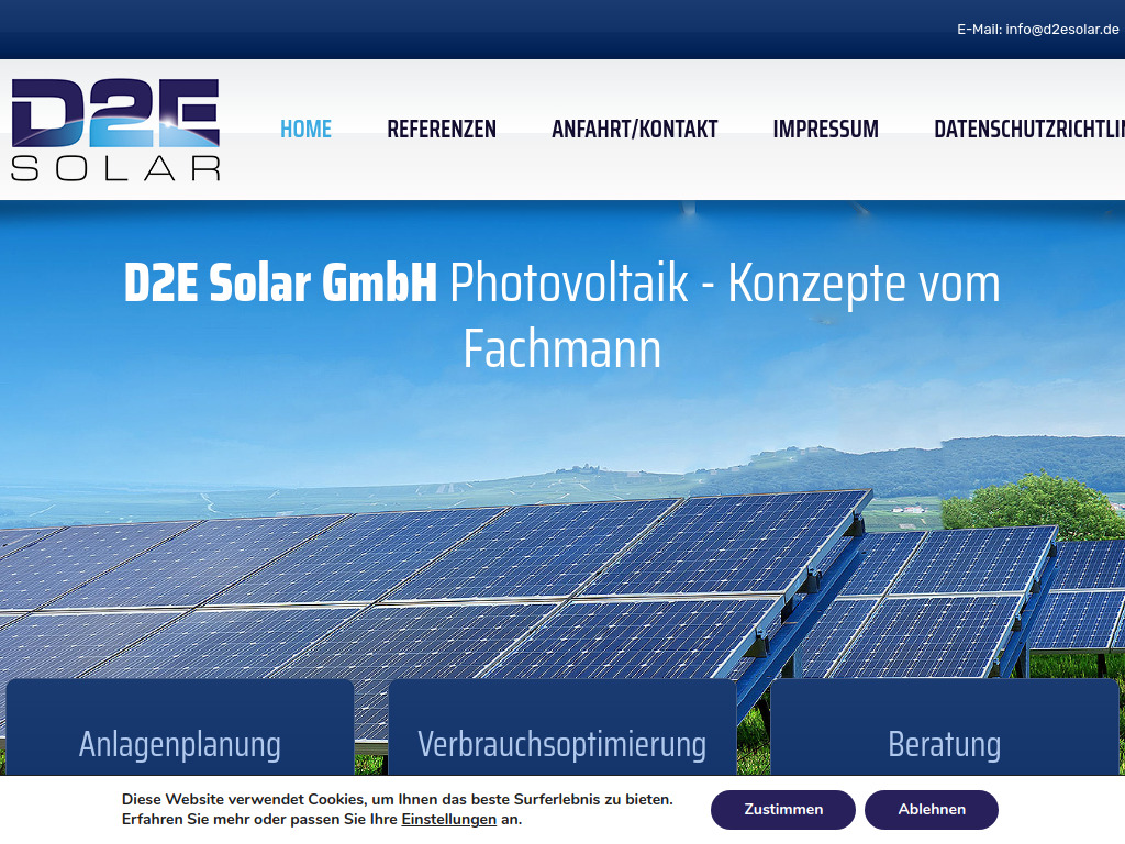 Website von D2E Solar GmbH in Ottobeuren