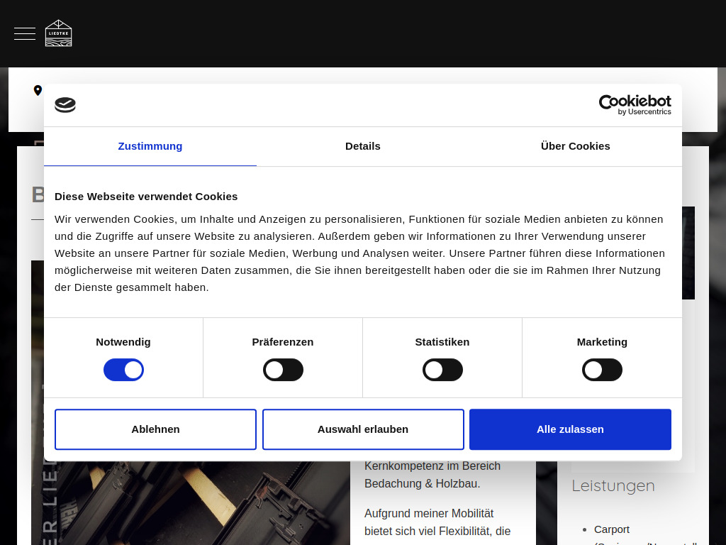 Website von Oliver Liedtke Bedachung & Holzbau in Jork