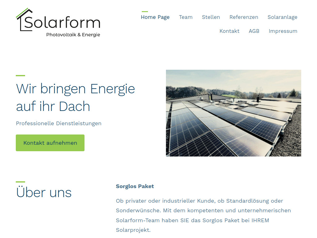 Website von Solarform AG in Oberbüren
