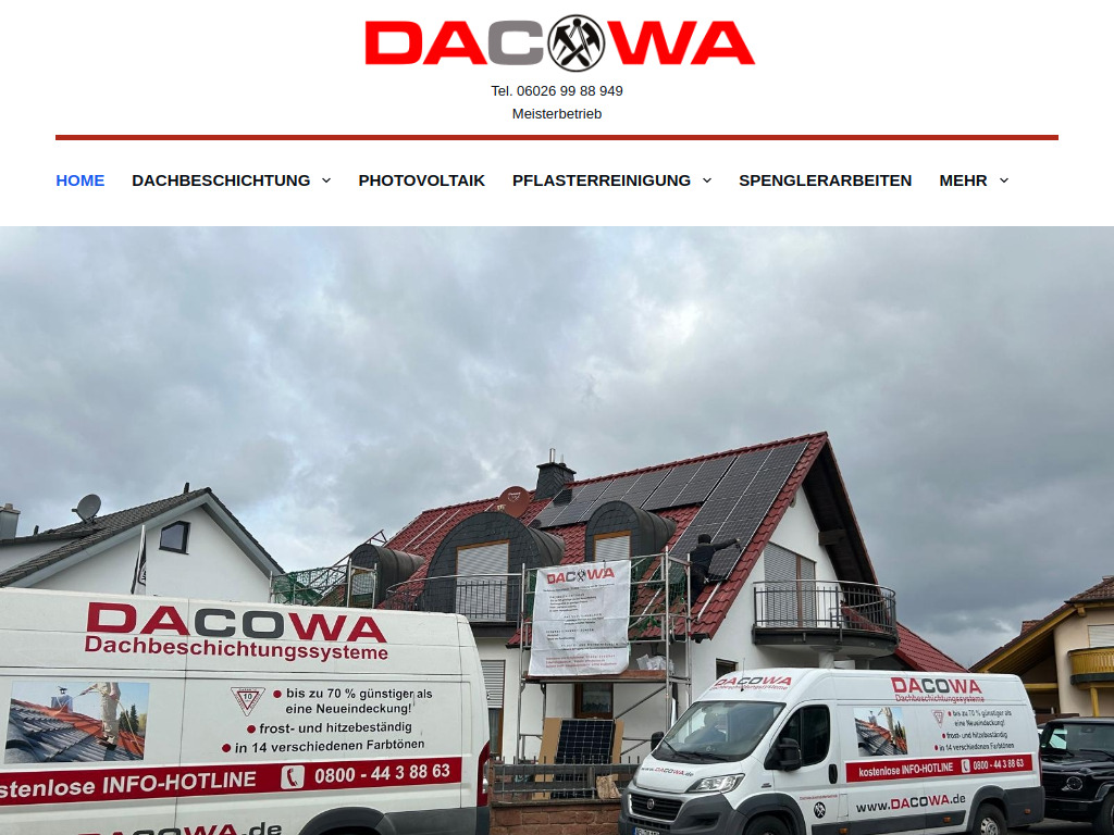 Website von DACOWA Dach und Wandtechnik GmbH in Großostheim