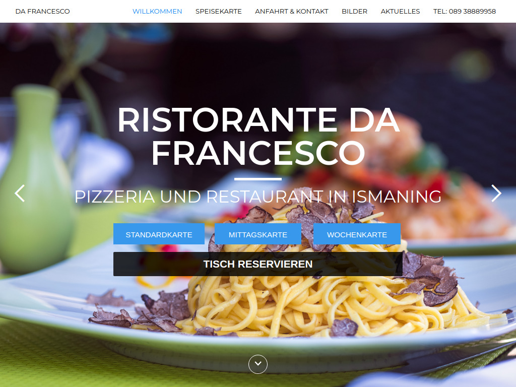 Website von Da Francesco Restaurant in Ismaning