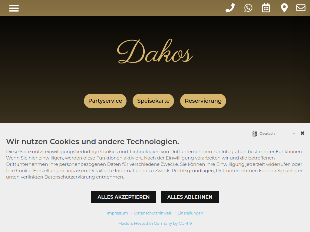 Website von Dakos - Griechisches Restaurant in Nieheim