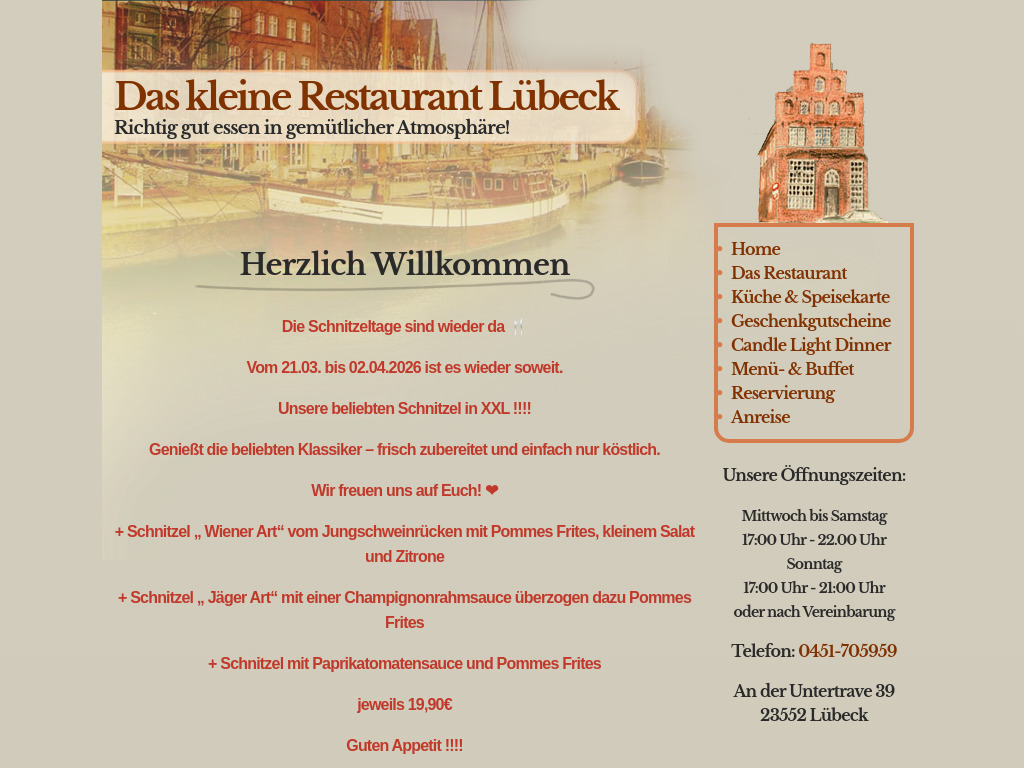 Website von Das kleine Restaurant in Lübeck