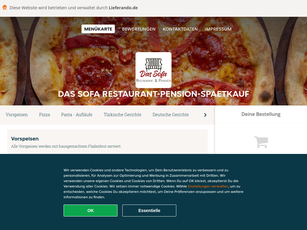 Website von Das Sofa Restaurant-Pension-Spaetkauf - Essen online bestellen in Greifswald in Greifswald