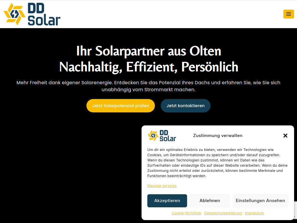 Website von DD Solar GmbH in Olten
