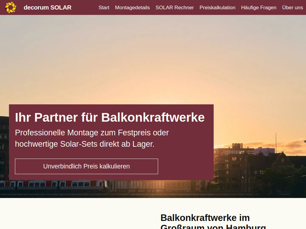Website von decorum SOLAR GmbH in Hamburg