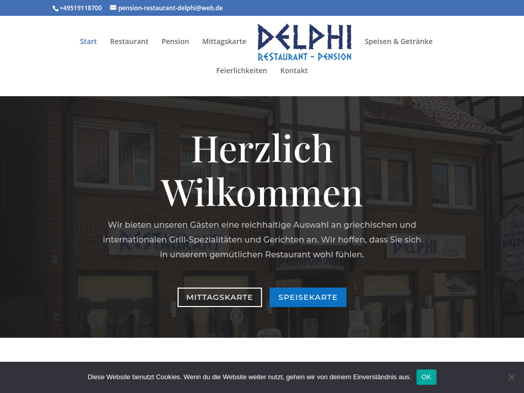 Website von Restaurant & Pension Delphi in Soltau