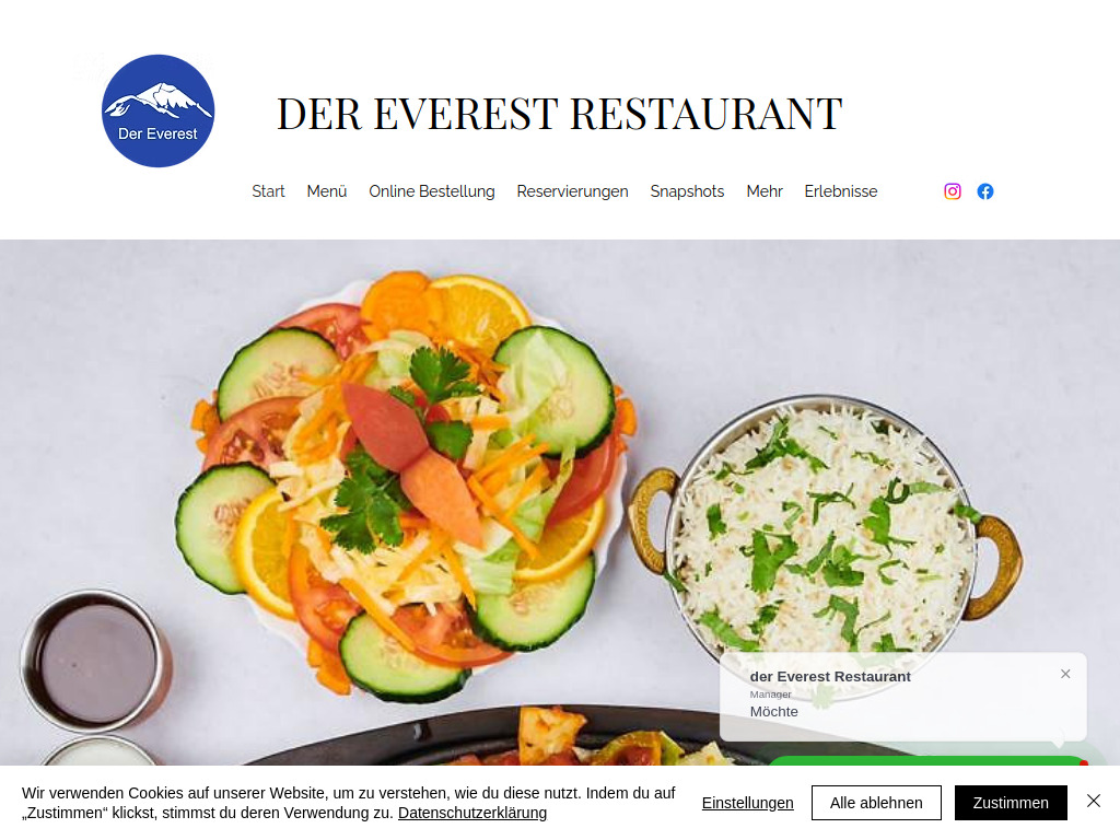 Website von der Everest Restaurant in Berlin