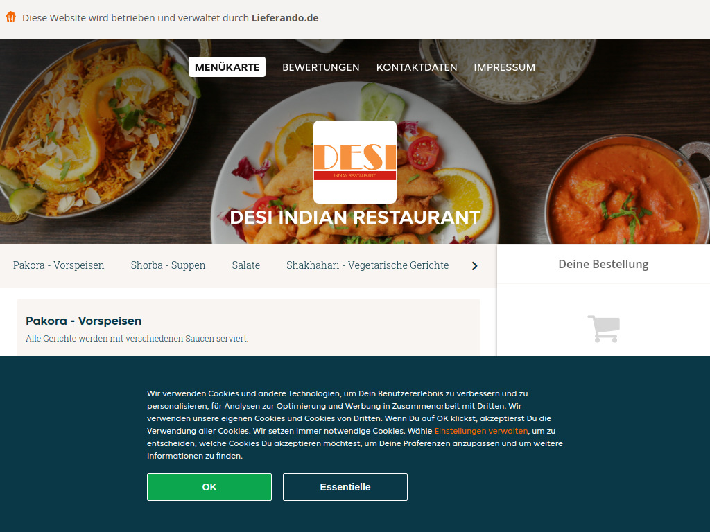 Website von DESI Indian Restaurant - Essen online bestellen in Ludwigsfelde in Ludwigsfelde